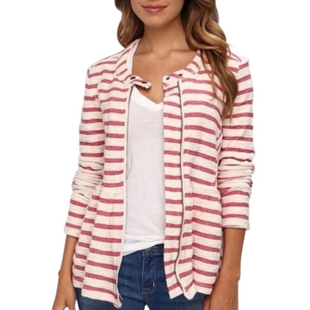 Free People Peplum Pink Striped Full Zip Terry Jacket XS